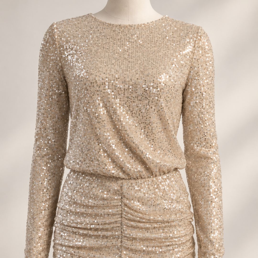 Auréline Ruched Sequin Mini Dress - Image 8