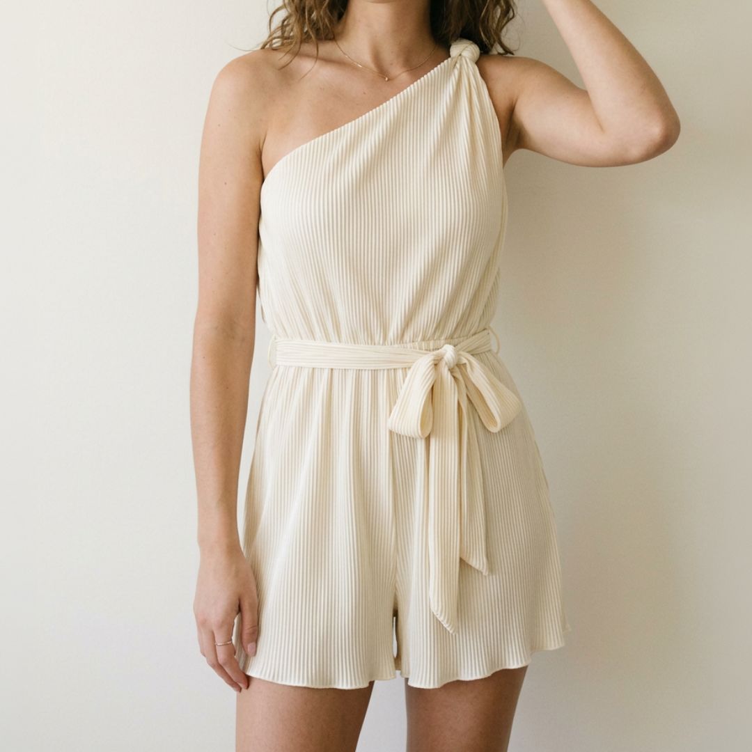 becomingmrs Élise One-Shoulder Pleated Romper