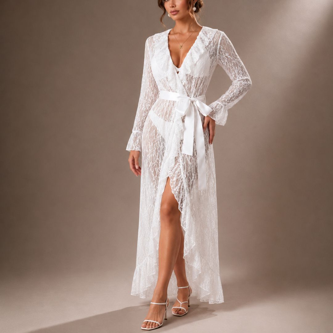 becoming mrs online bridal shop becoming mrs online bridal shop Naomie Ruffle Lace Bridal Robe (1)