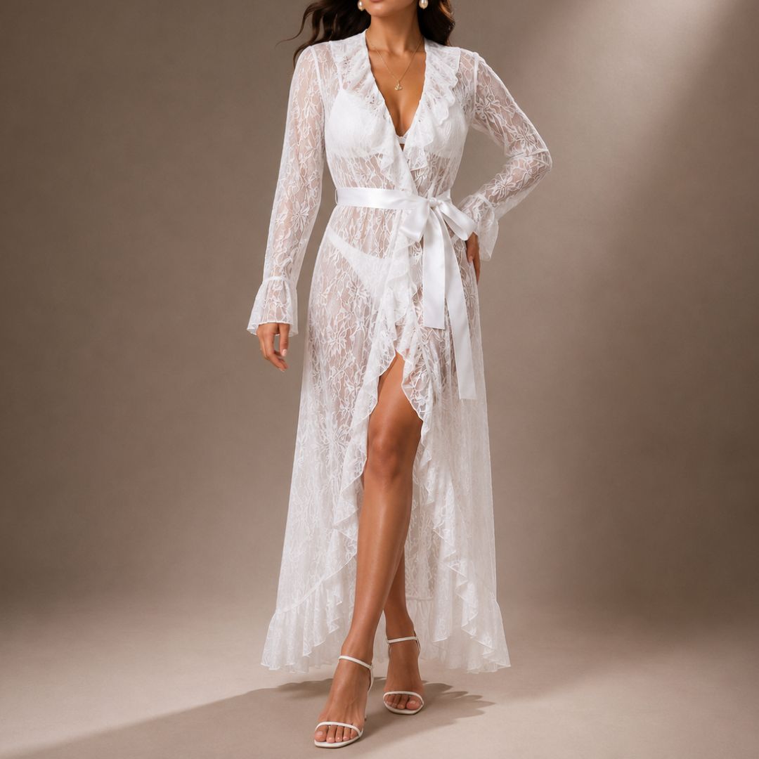 becoming mrs online bridal shop becoming mrs online bridal shop Naomie Ruffle Lace Bridal Robe (1)