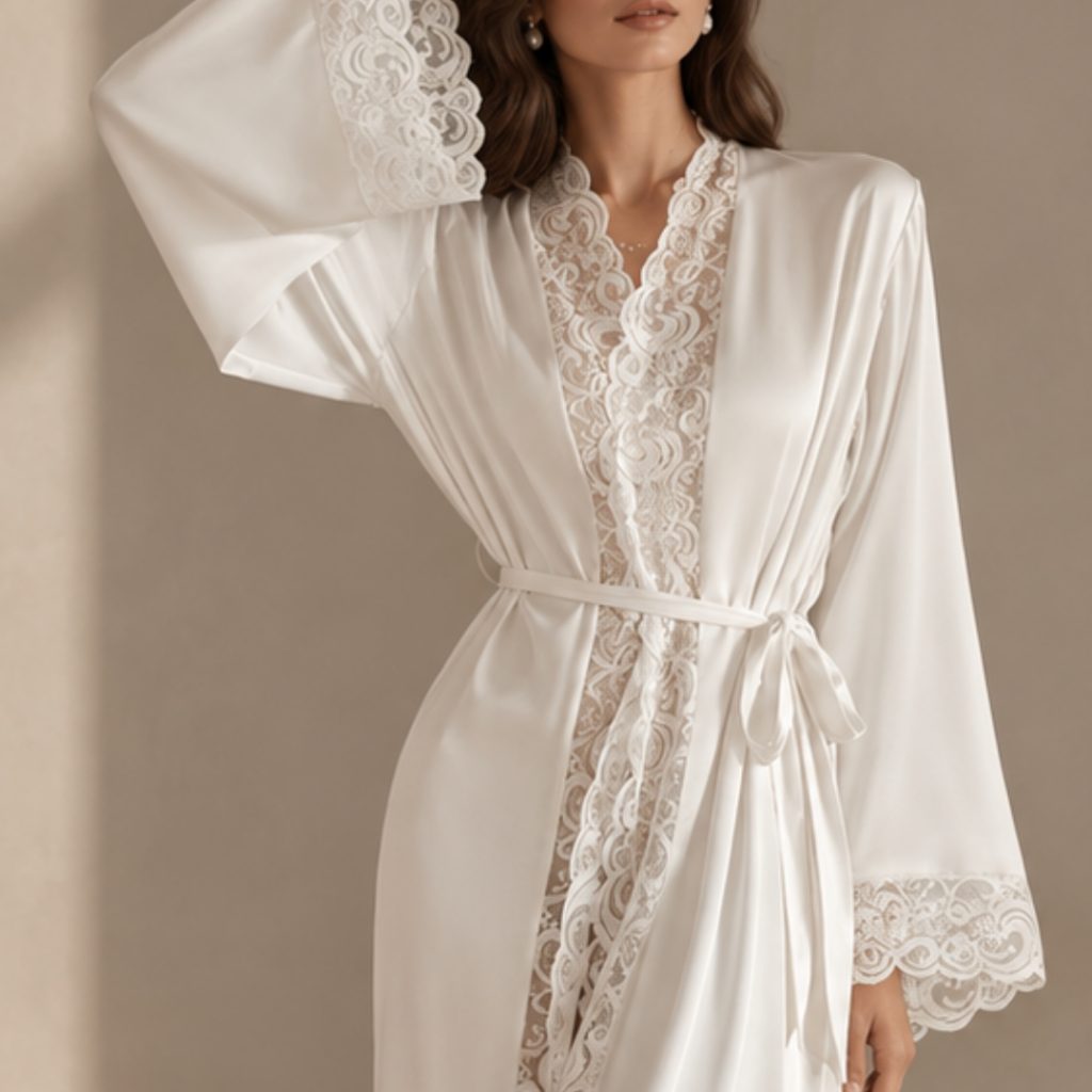 Tanielle Bridal Robe | White Satin Wedding Morning Robe Becoming Mrs Online